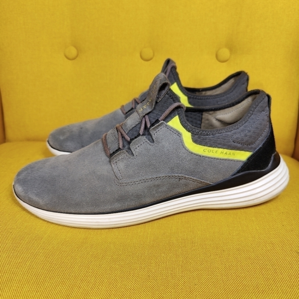 Cole Haan GrandSport Suede Leather Gray Neon Sneaker Men's Shoe Size 10.5M